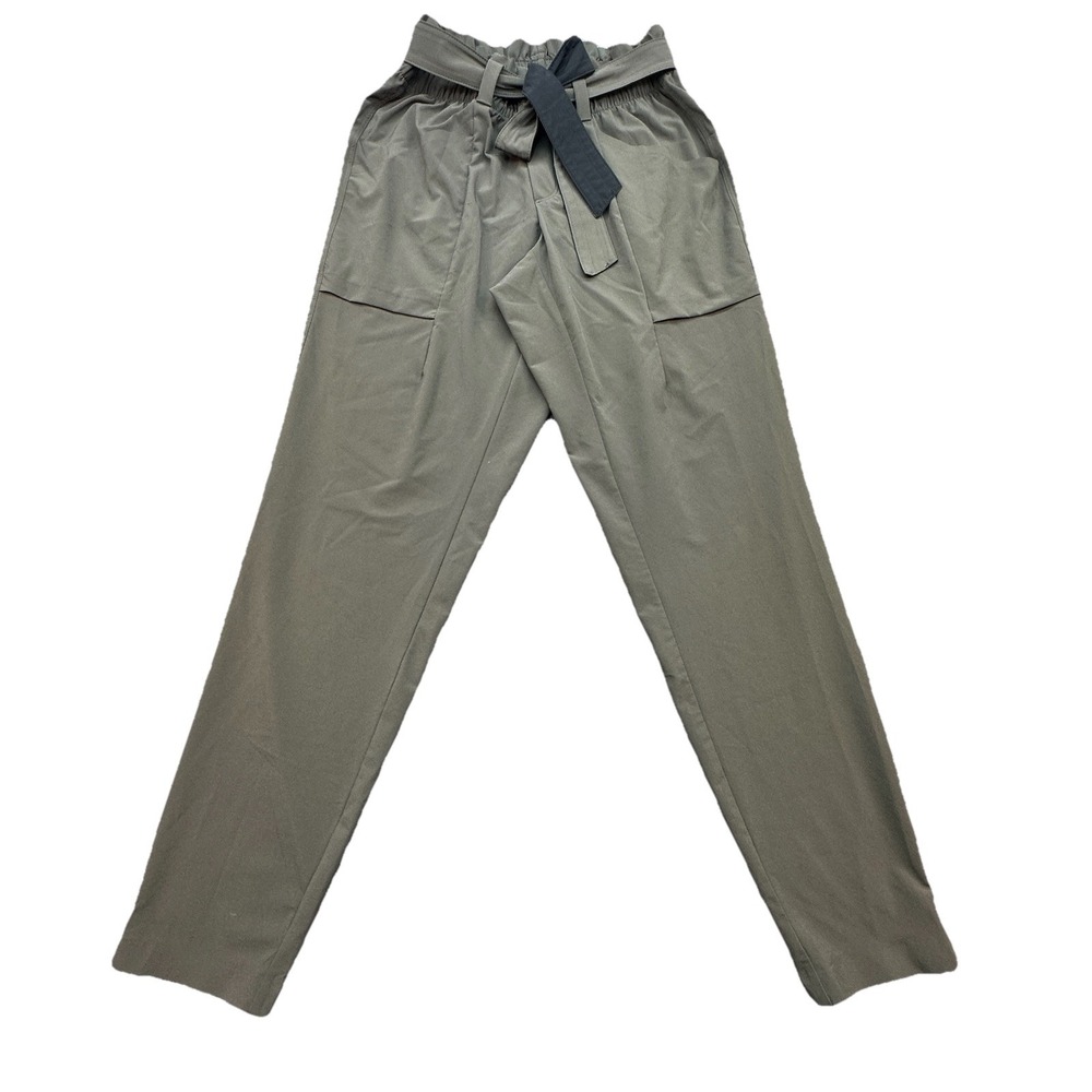 Athleta Women's Skyline Pants Olive Gray Paperbag Waist Tie Belt -‎ Size 0